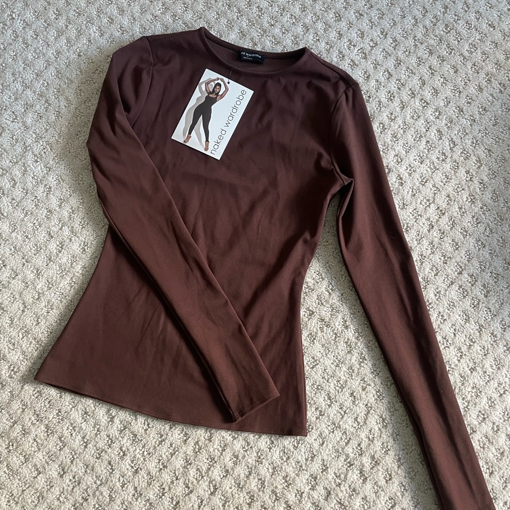 Naked Wardrobe Chocolate Long Sleeve Bodysuit